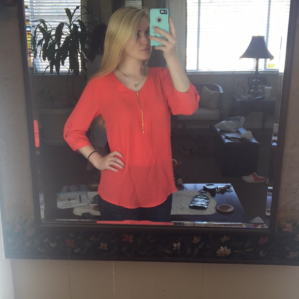 Bright peach/orange sheer blouse. Barely worn